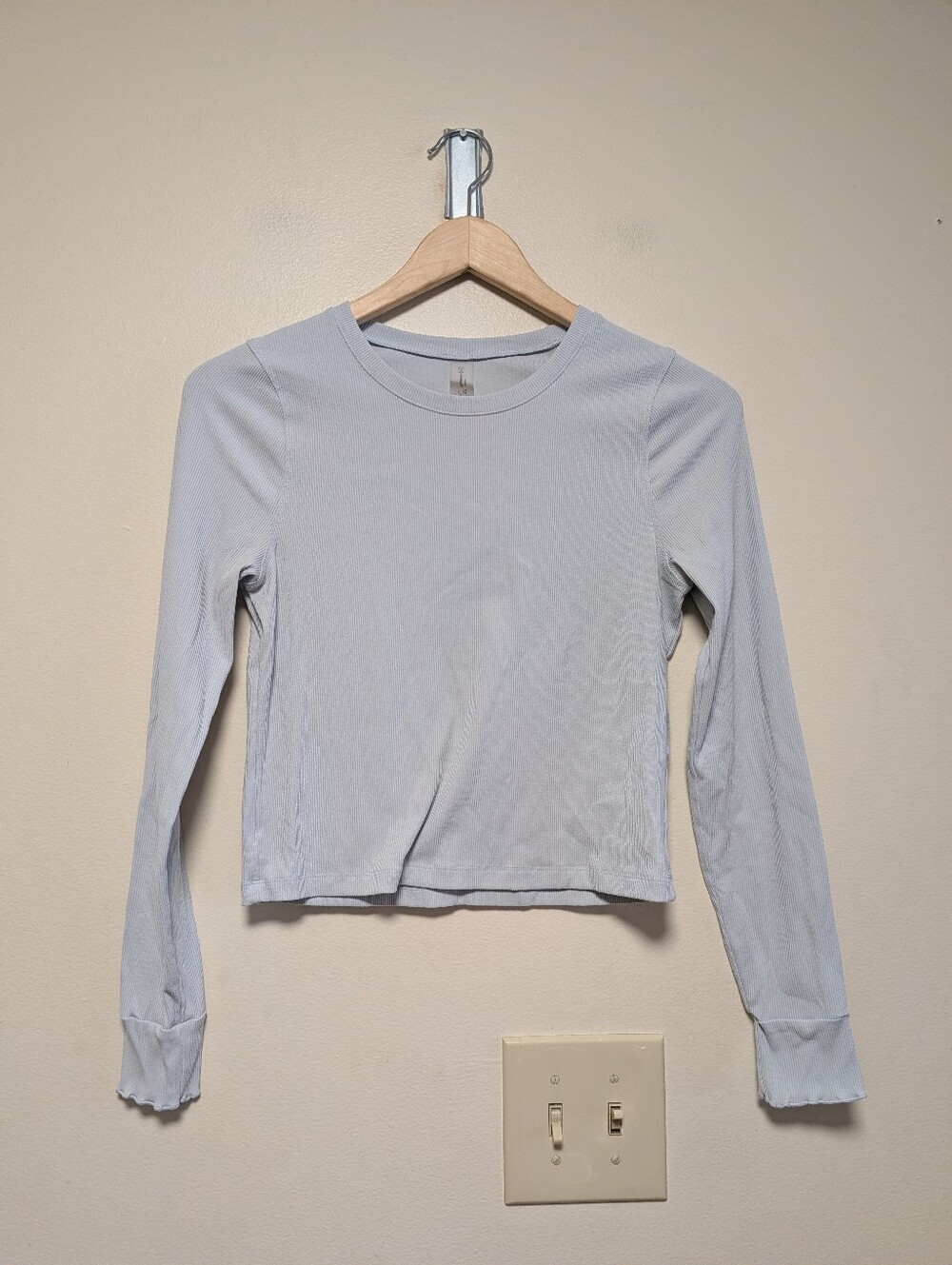 Outdoor Voices Light Blue Ribbed Long Sleeve Top Small Cropped Stretch